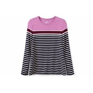 Croft & Barrow Classic Tee Striped Long Sleeve Pink Navy Preppy Coastal Chic Med